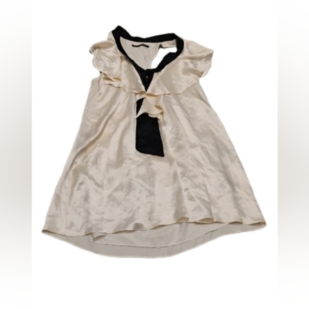 Black Halo Ruffled Tie Front Black And White Silk Mini Dress Sz 0